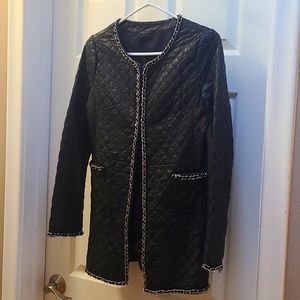 Black mid-length leather blazer